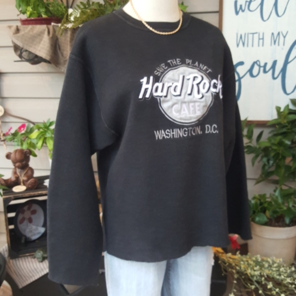 HARD ROCK CAFE ♡ Sweet Vintage Thick Black Washington, DC Cut-Off Sweatshirt S - Picture 6 of 12
